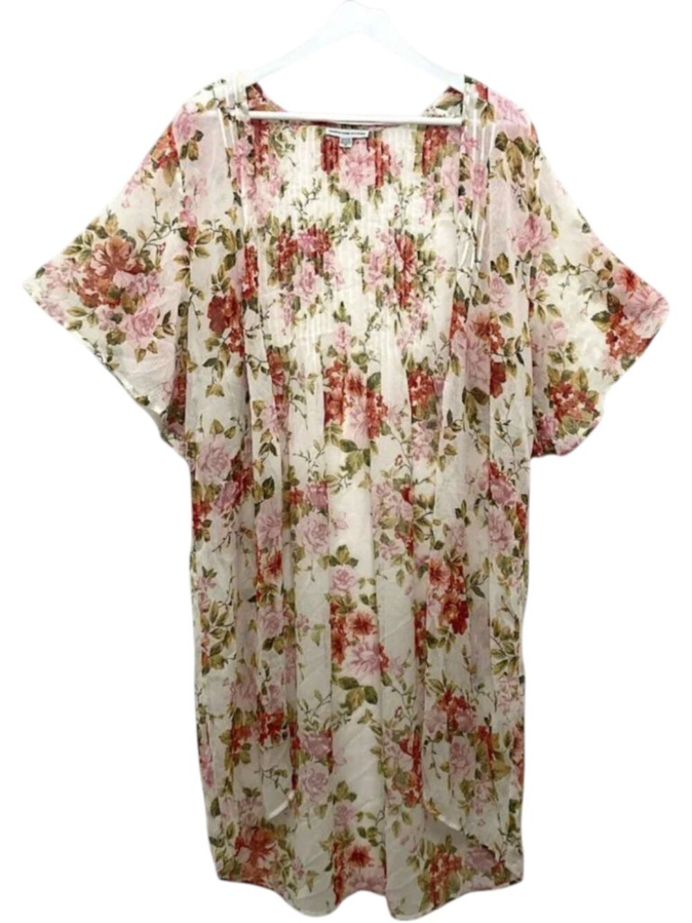 American Eagle Ivory Floral Kimono Duster M Boho Cottagecore Flutter Sleeve